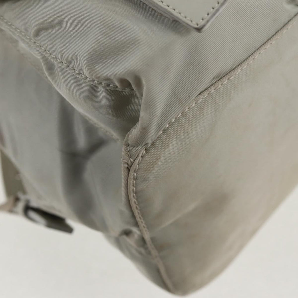 Prada Double Pocket Backpack Chain Shoulder Bag Re-Nylon Gray Nylon Backpack Bag (Pre-Owned)