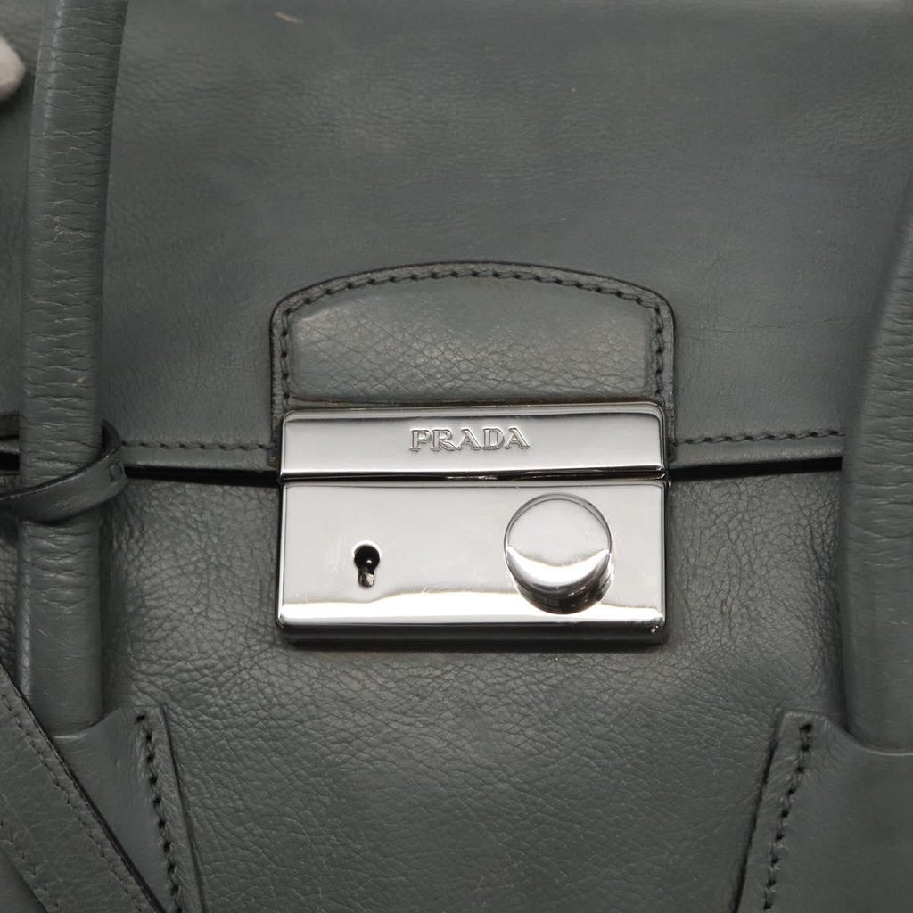 Prada Twin Pocket Lock Flap Tote Glace Calf Gray Leather Tote Bag Bag (Pre-Owned)