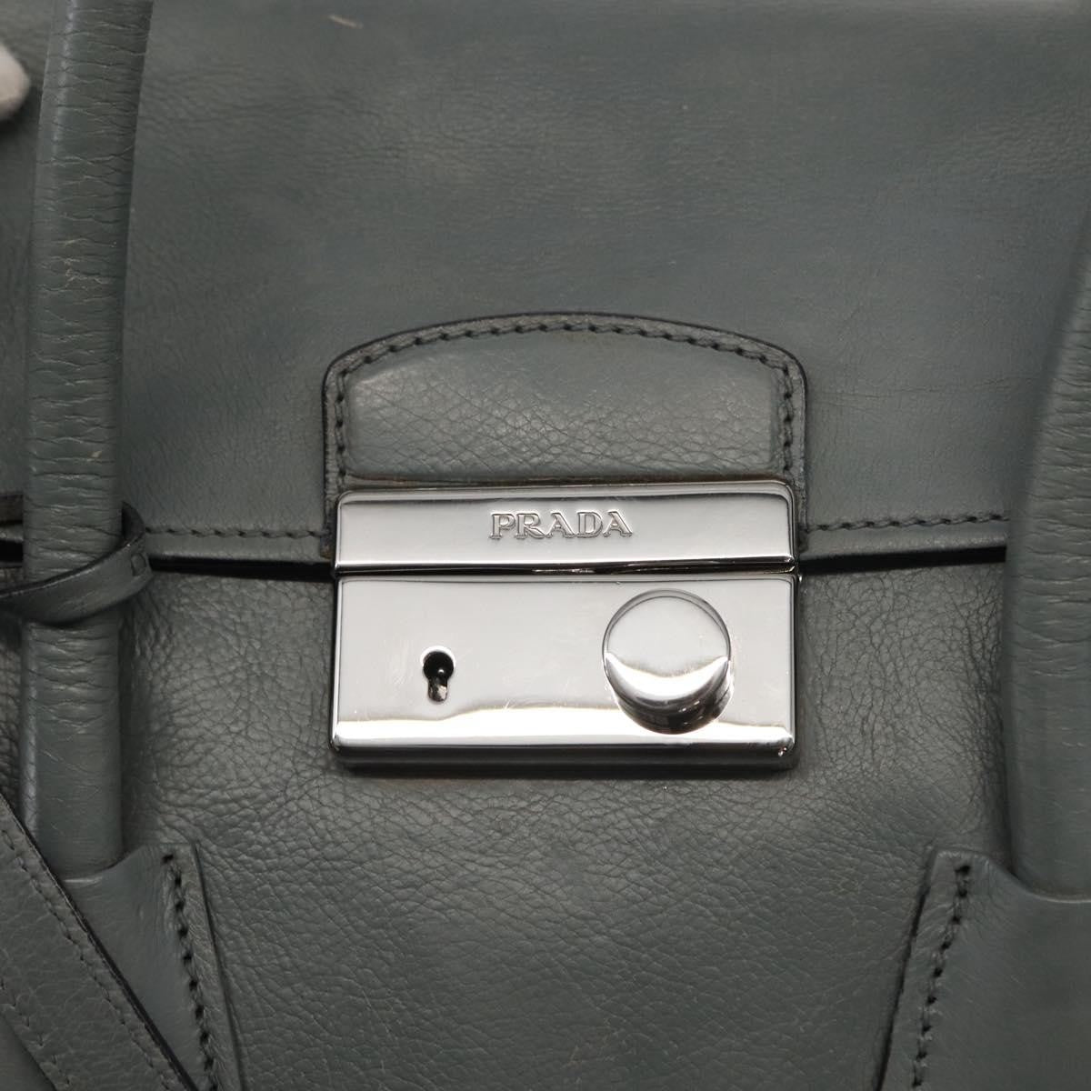 Prada Twin Pocket Lock Flap Tote Glace Calf Gray Leather Tote Bag Bag (Pre-Owned)