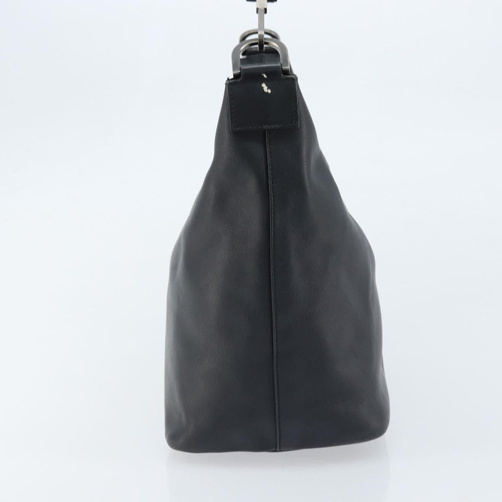 Gucci Vintage Bamboo Hobo Leather Black Leather Handbag (Pre-Owned)
