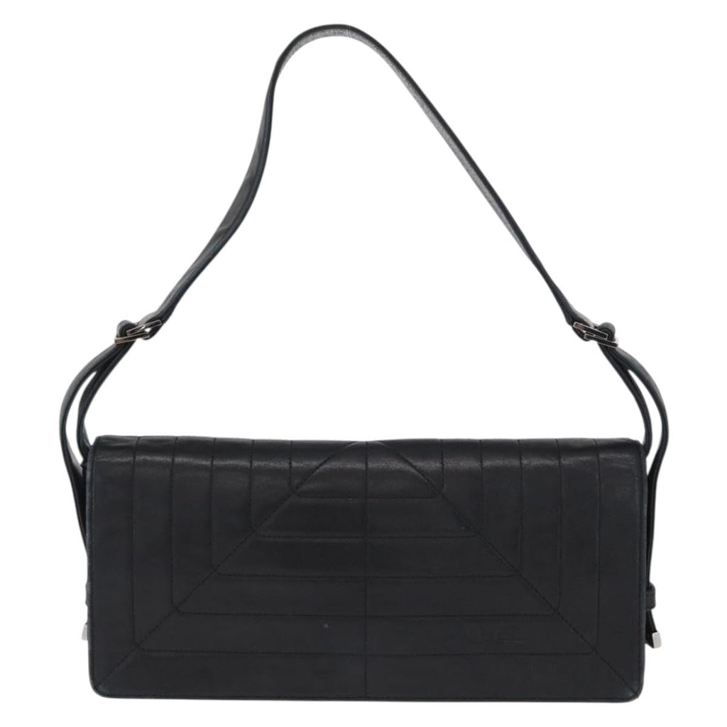 Chanel Vintage Shoulder Bag Leather Black Leather Shoulder Bag Bag (Pre-Owned)