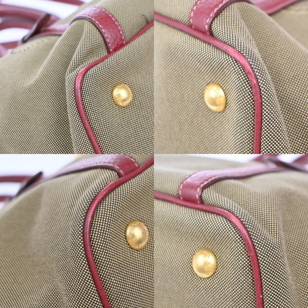 Prada Logo Convertible Tote Canvas With Leather Beige Canvas Tote Bag Bag (Pre-Owned)