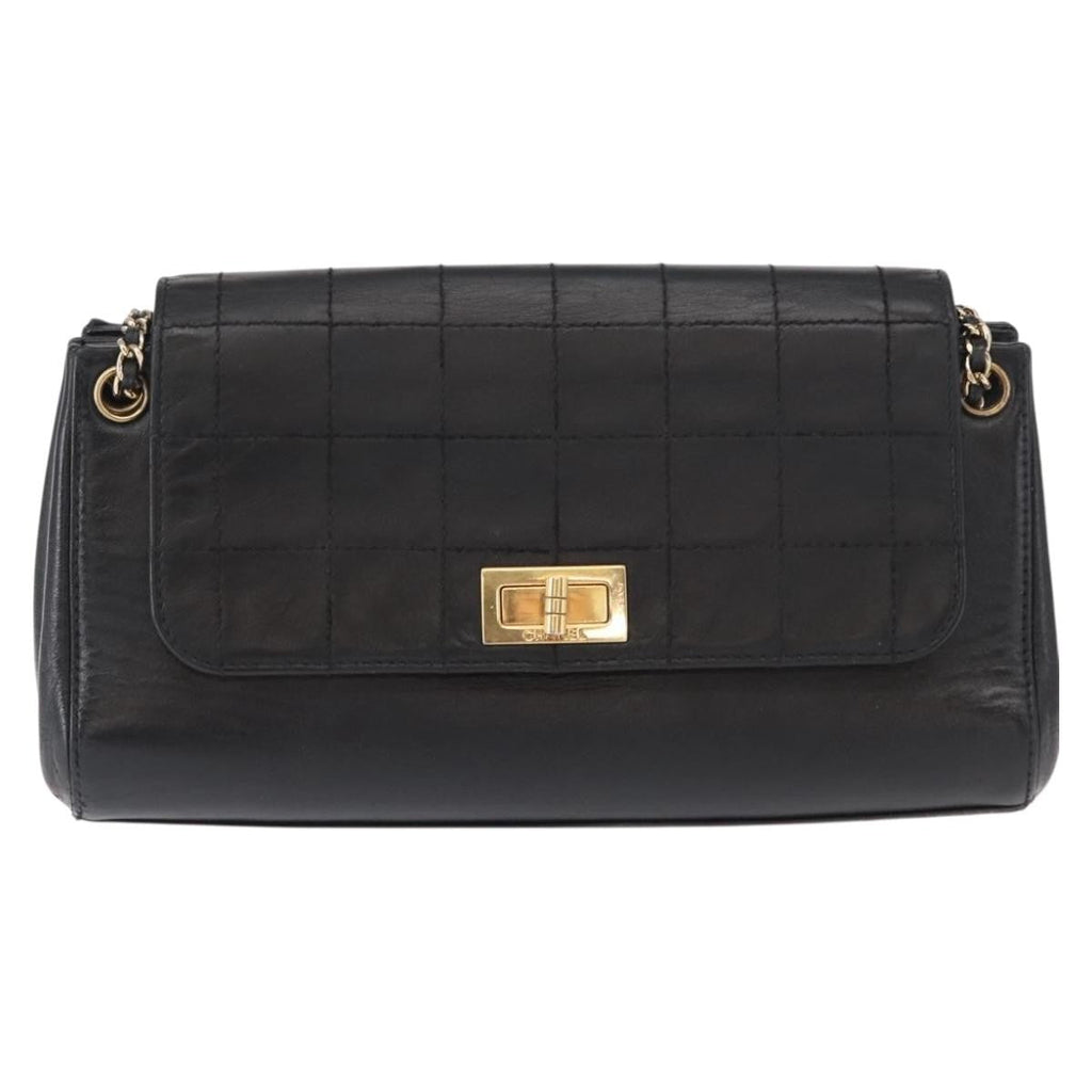 Chanel Chocolate Bar Accordion Reissue Flap Bag Quilted Lambskin Black Leather Shoulder Bag Bag (Pre-Owned)