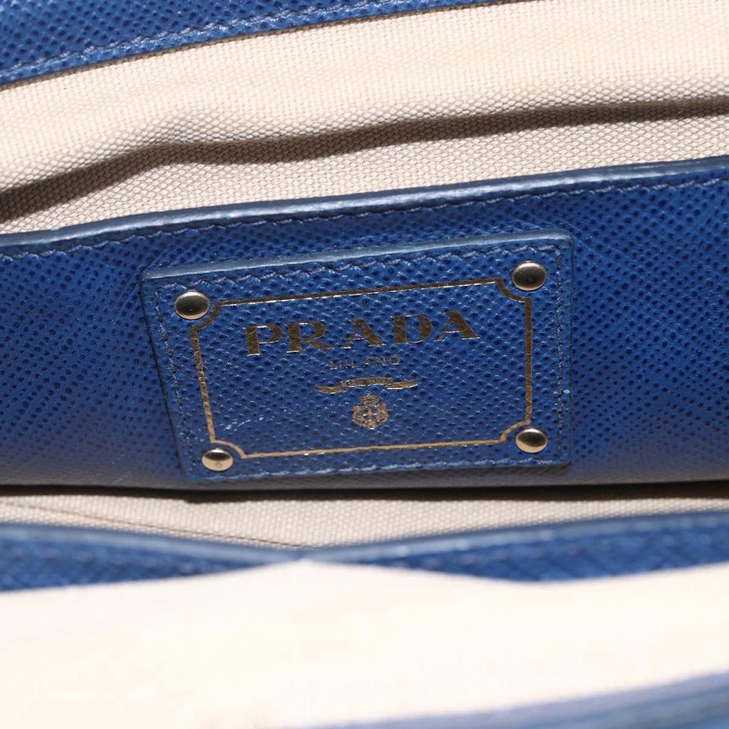 Prada Cuir Frame Convertible Tote Canvas And Saffiano Leather Beige Canvas Tote Bag Bag (Pre-Owned)