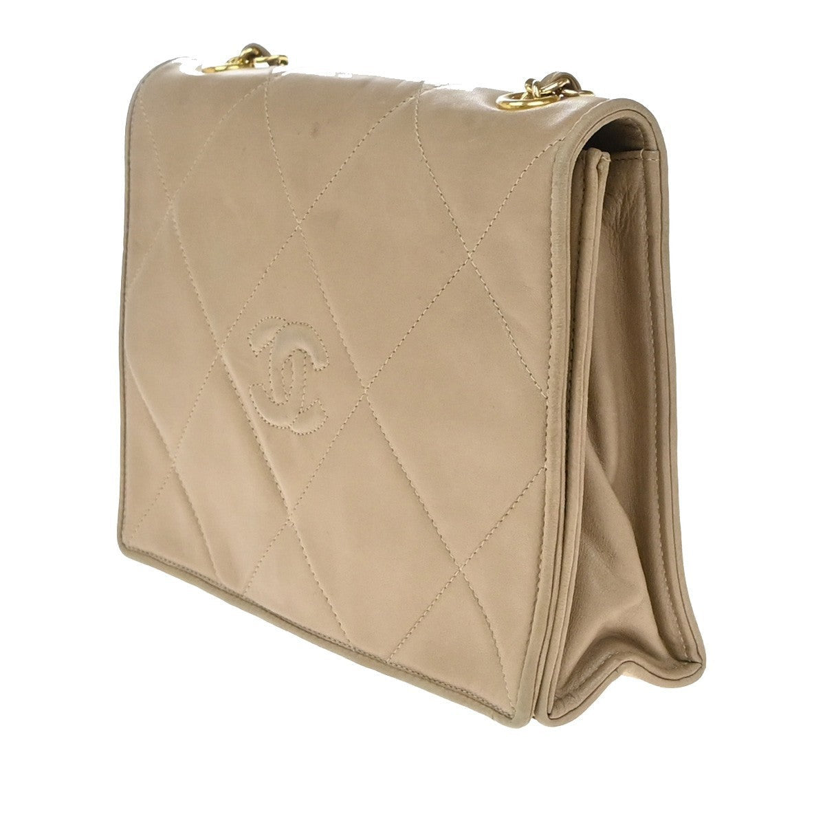 Chanel Diamond Cc Flap Bag Quilted Lambskin Beige Leather Shoulder Bag Bag (Pre-Owned)