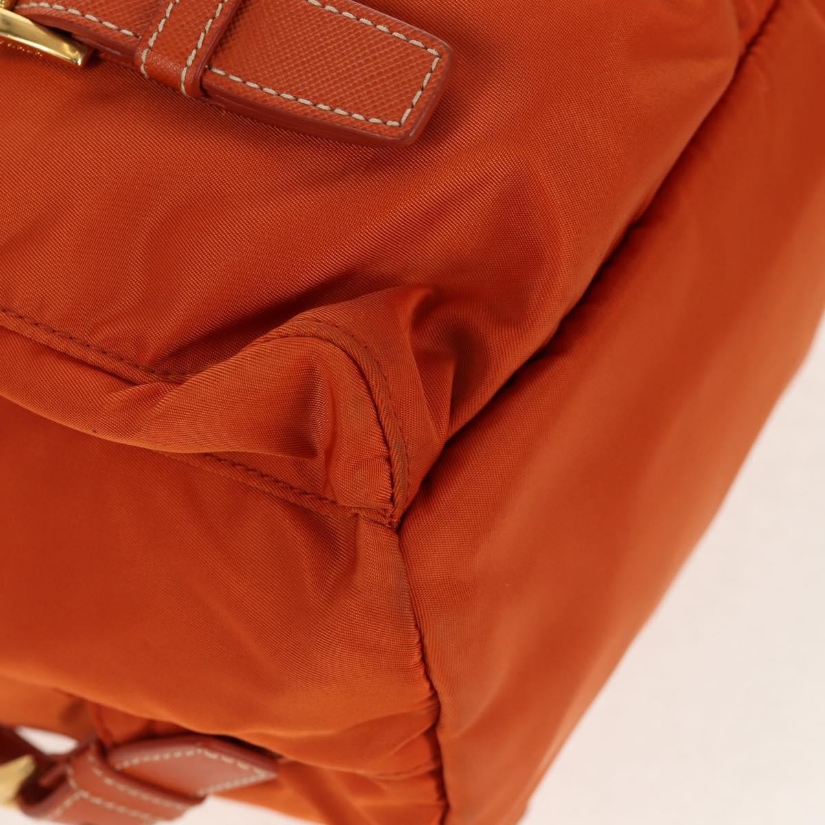 Prada Vela Double Front Pocket Backpack Tessuto With Saffiano Leather Orange Nylon Backpack Bag (Pre-Owned)