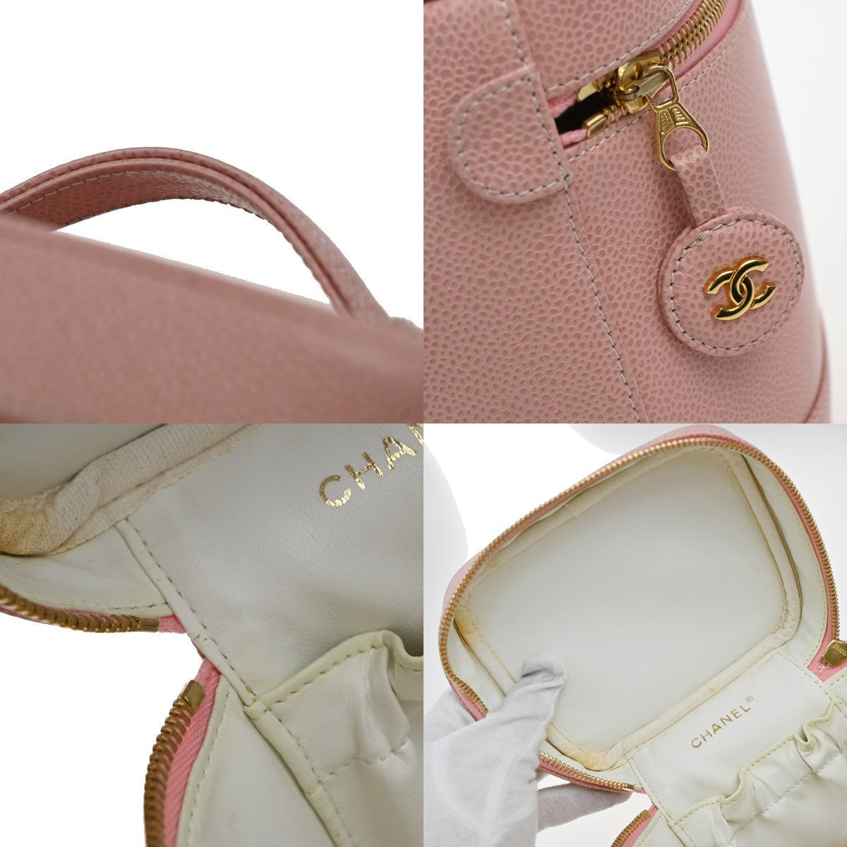 Chanel Vintage Timeless Cosmetic Case Caviar Pink Leather Handbag (Pre-Owned)