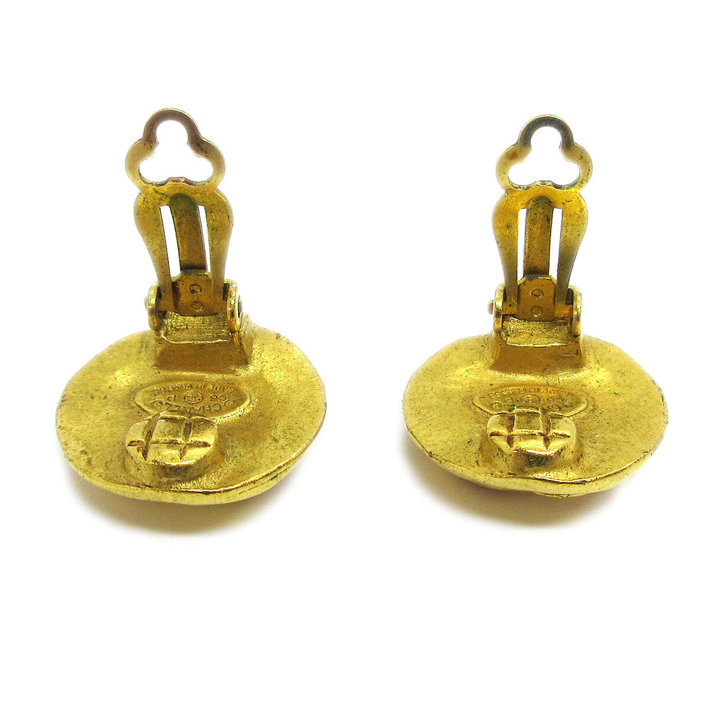 Chanel Vintage Cc Round Clip-On Earrings Metal Gold Gold_Plated Earrings Jewelry (Pre-Owned)