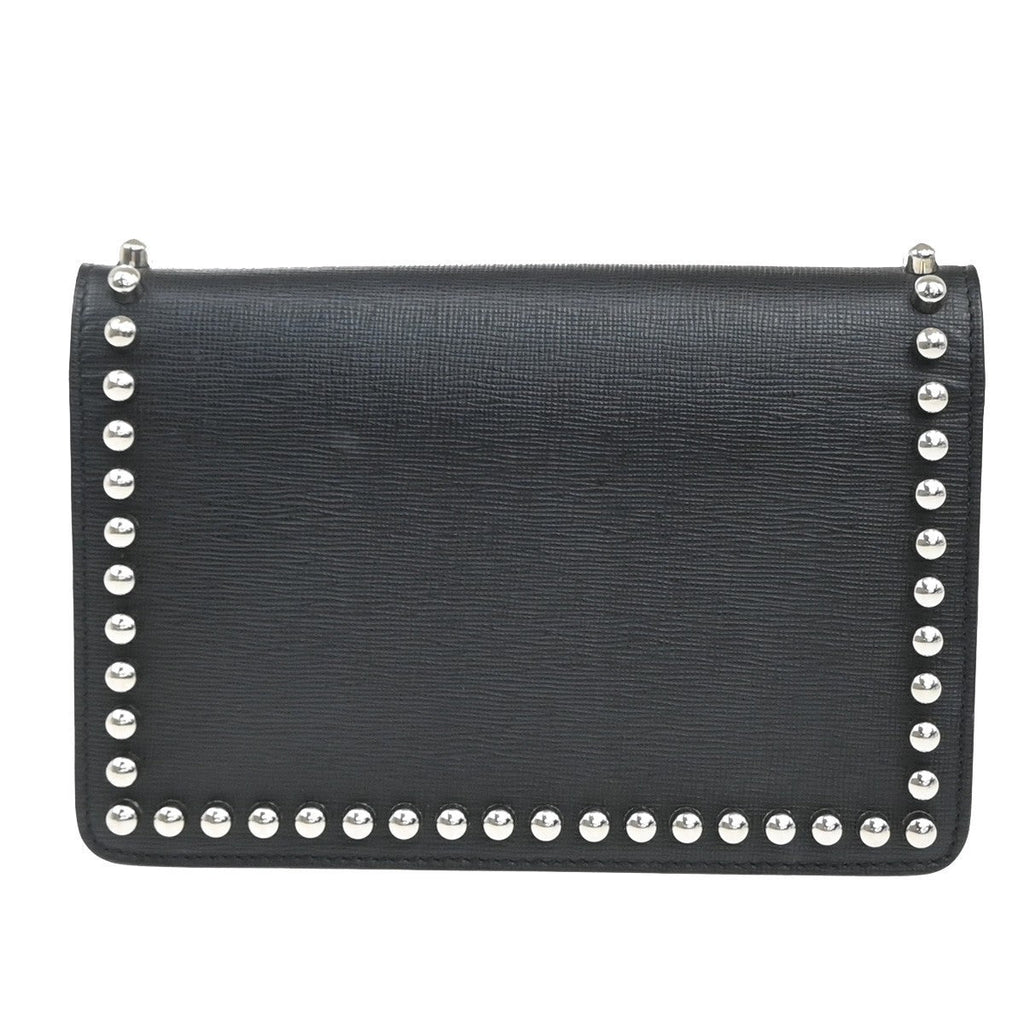 Fendi Karlito Wallet On Chain Studded Saffiano Leather Black Leather Shoulder Bag Bag (Pre-Owned)