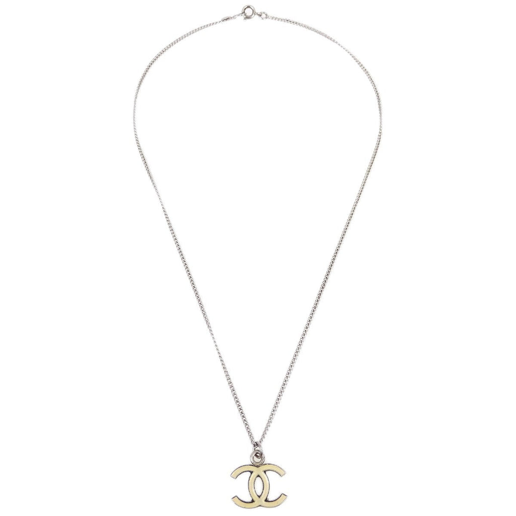 Chanel Cc Logo Pendant Necklace Metal Silver Silver_Plated Necklace Jewelry (Pre-Owned)