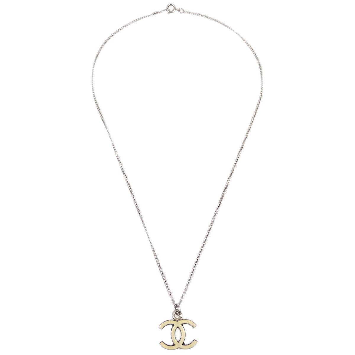 Chanel Cc Logo Pendant Necklace Metal Silver Silver_Plated Necklace Jewelry (Pre-Owned)