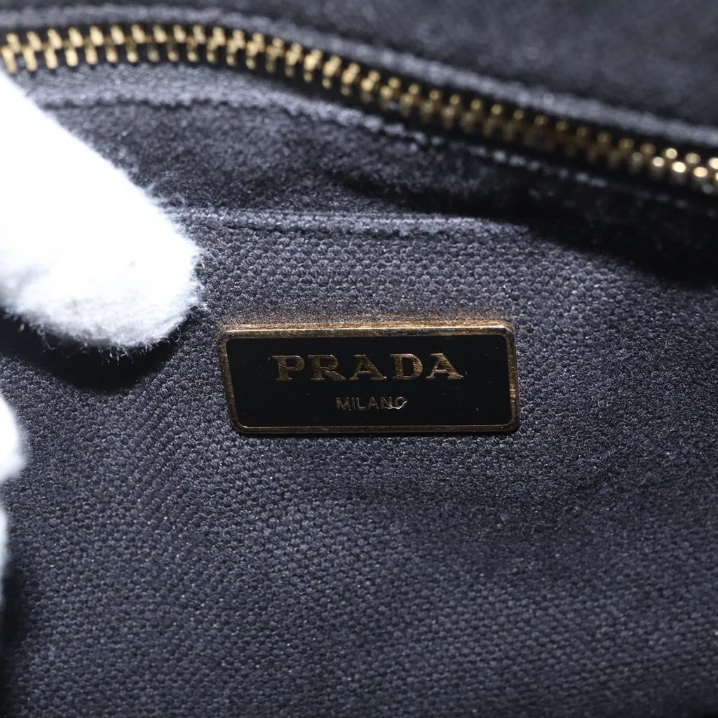 Prada Canapa Tote Canvas Black Canvas Tote Bag Bag (Pre-Owned)