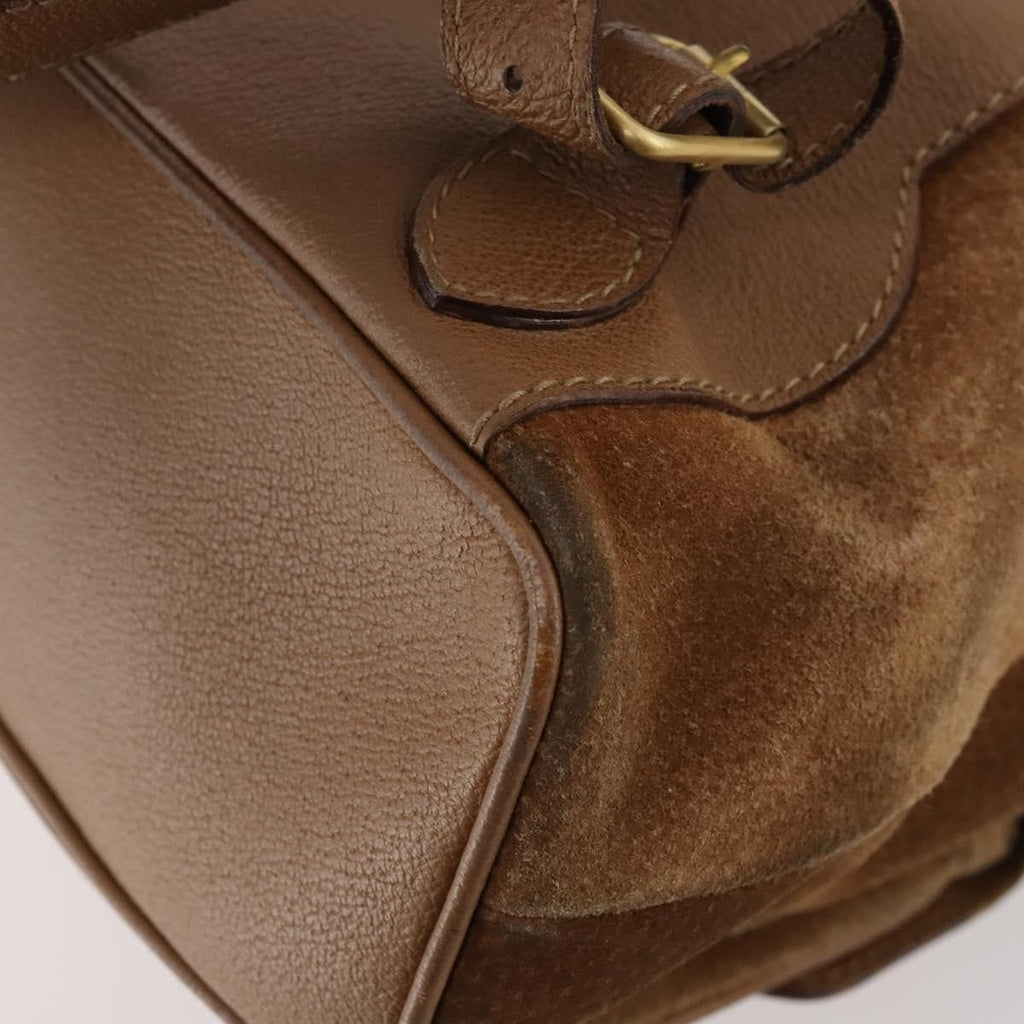 Gucci Vintage Bamboo Backpack Suede And Leather Brown Suede Backpack Bag (Pre-Owned)