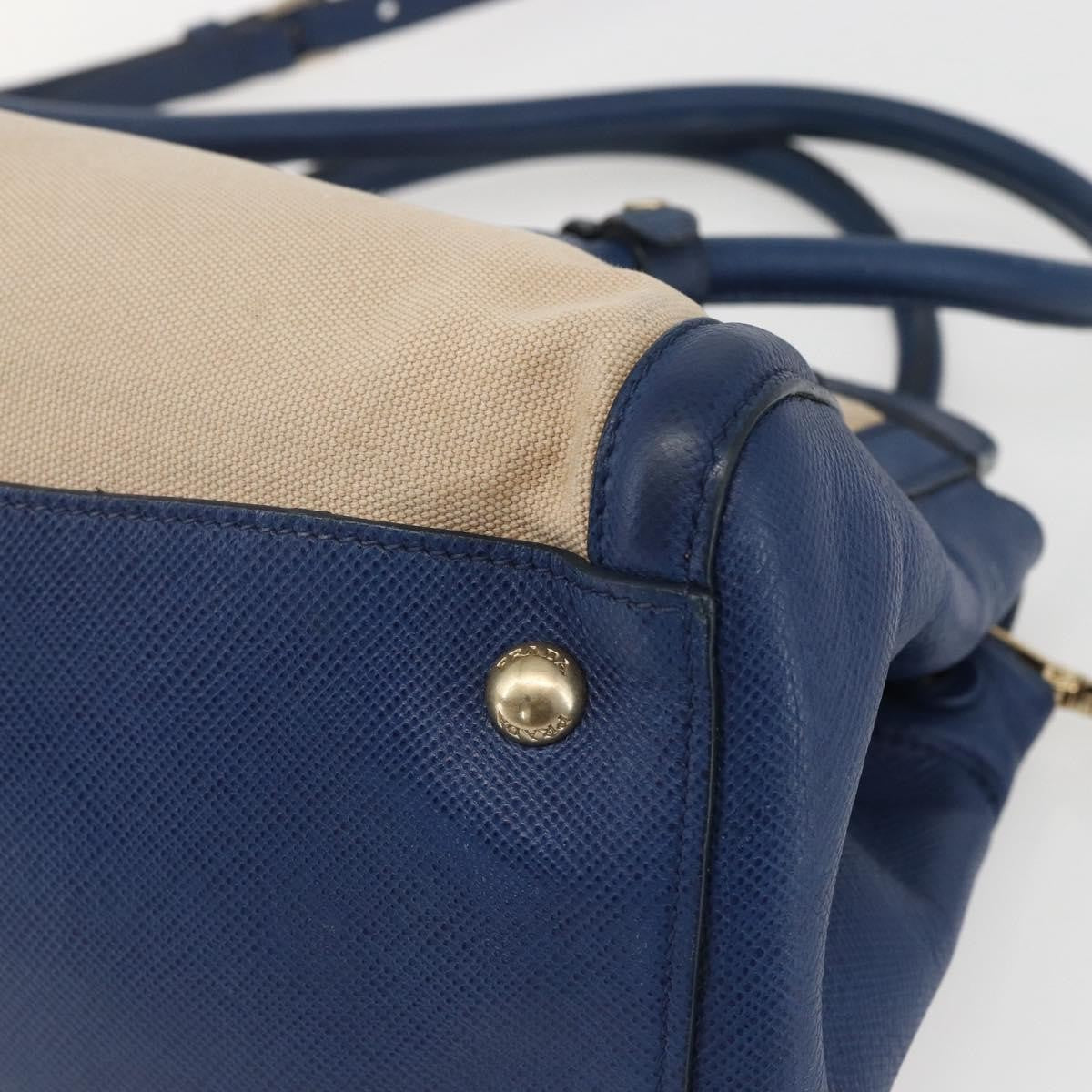 Prada Cuir Frame Convertible Tote Canvas And Saffiano Leather Beige Canvas Tote Bag Bag (Pre-Owned)