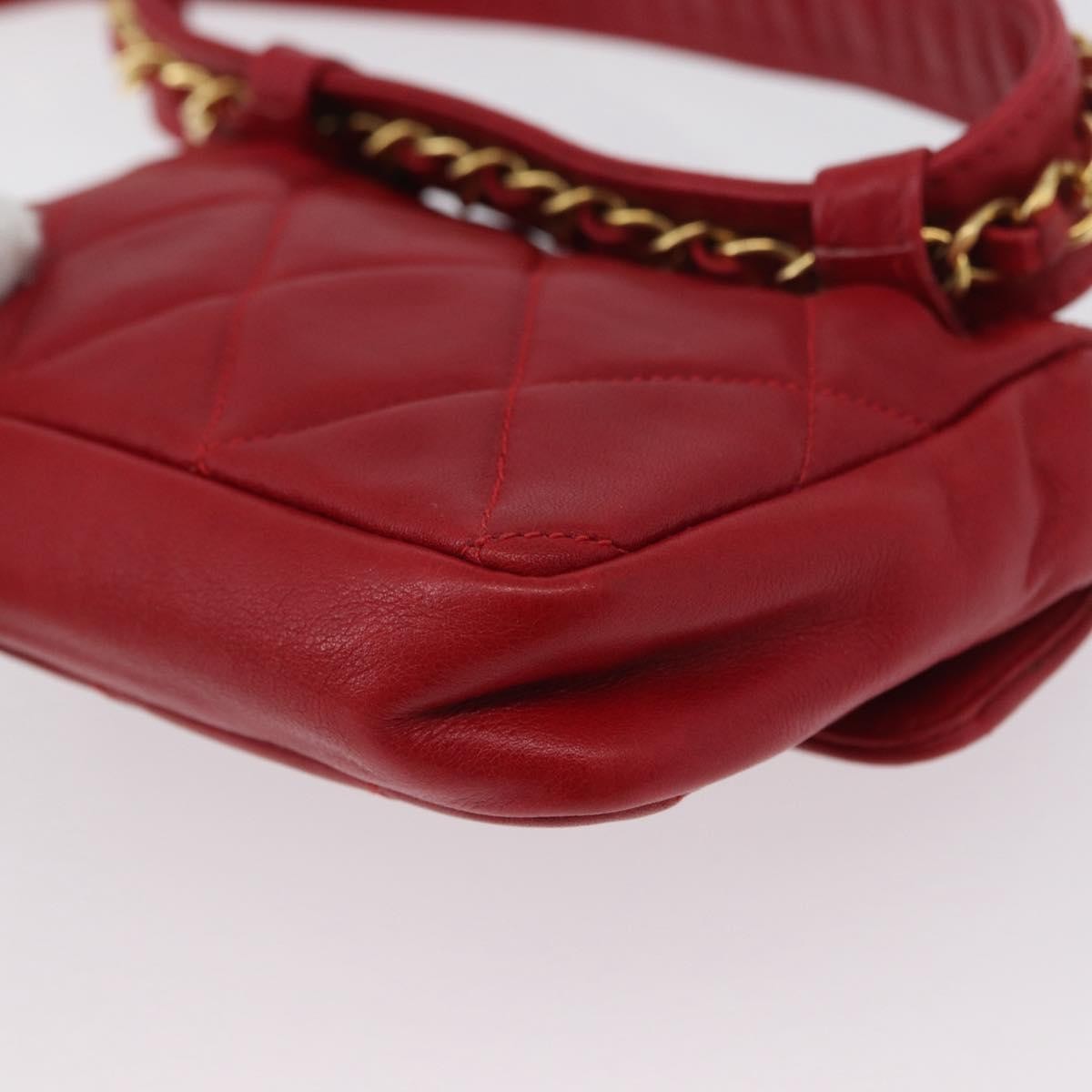 Chanel Vintage Cc Flap Waist Bag Quilted Lambskin Red Leather Clutche & Pouche Bag (Pre-Owned)