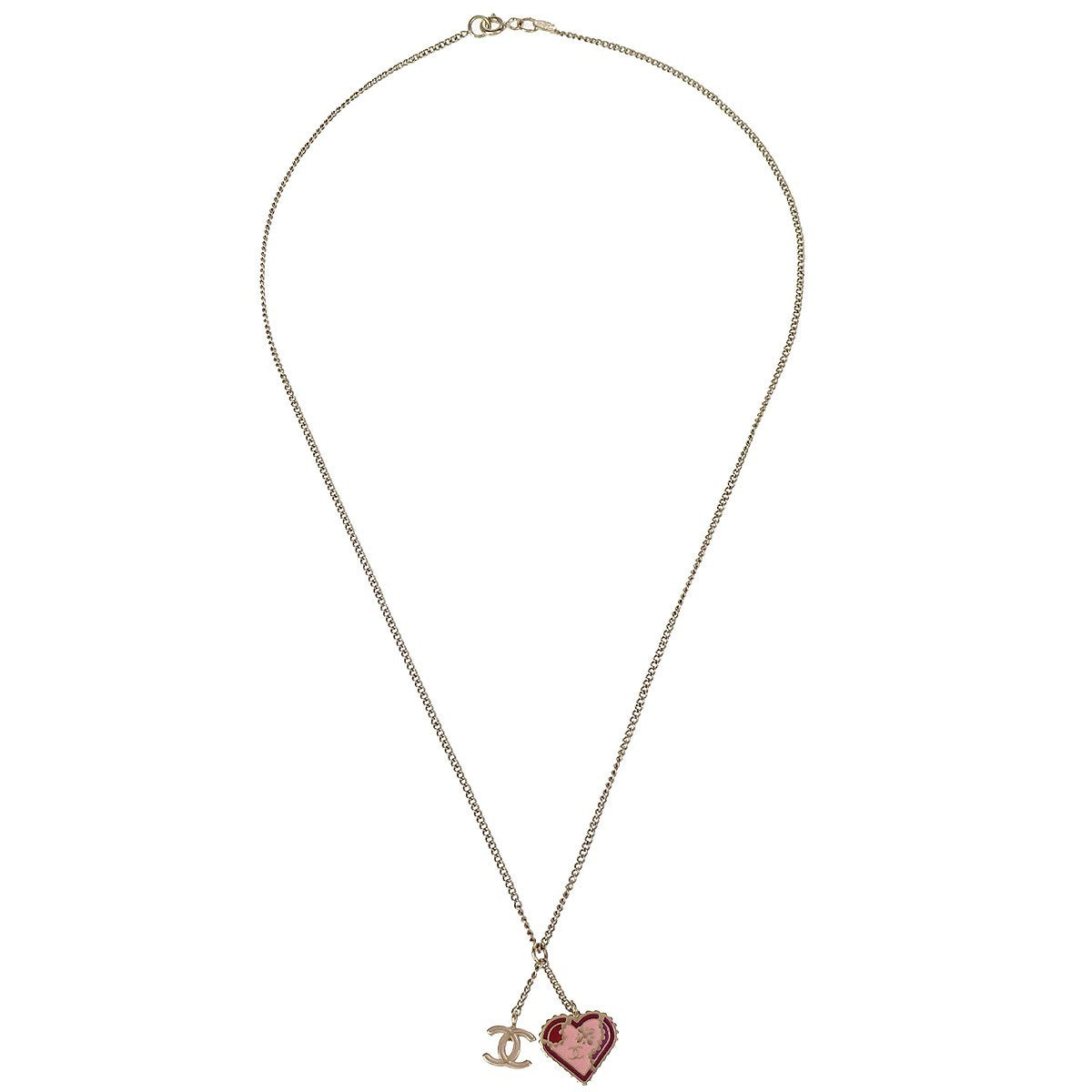 Chanel Cc And Heart Pendant Necklace Metal Gold Gold_Plated Necklace Jewelry (Pre-Owned)