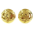 Chanel Cc Button Clip-On Earrings Metal Gold Gold_Plated Earrings Jewelry (Pre-Owned)