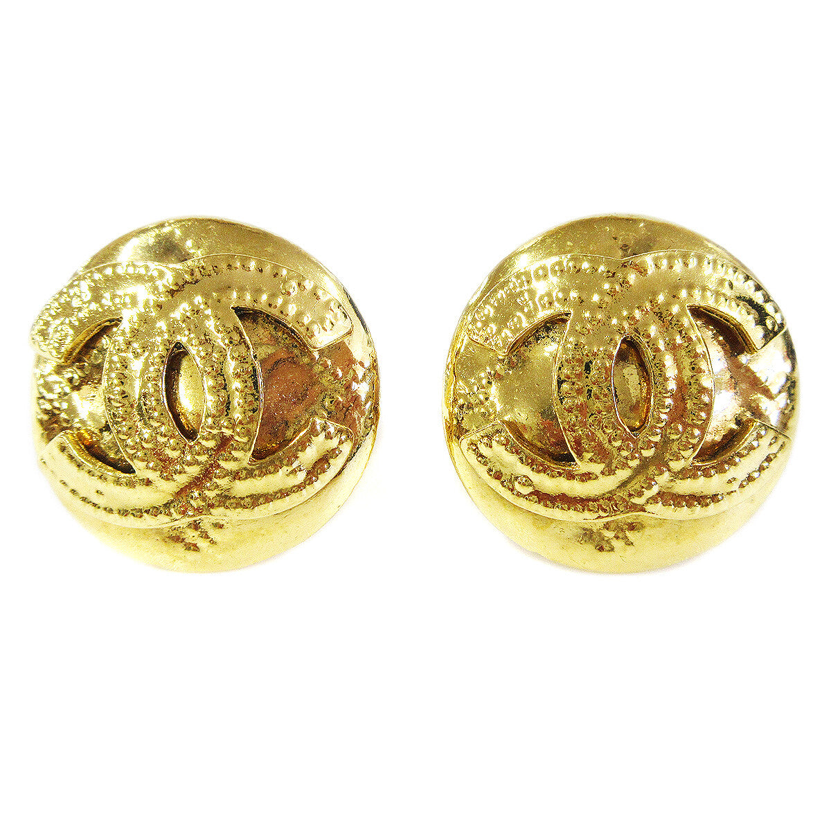 Chanel Cc Button Clip-On Earrings Metal Gold Gold_Plated Earrings Jewelry (Pre-Owned)