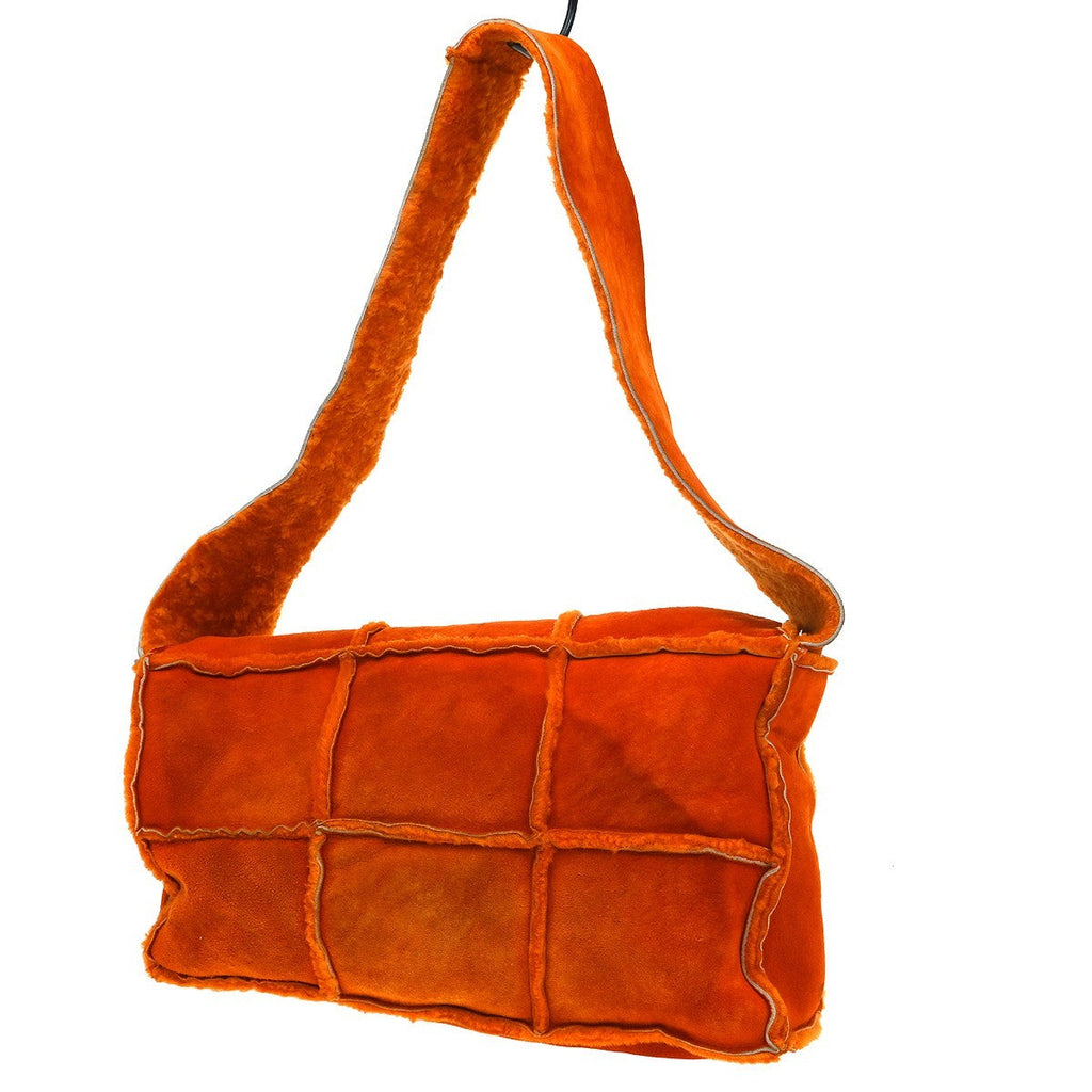 Chanel Flap Shoulder Bag Shearling And Suede Orange Fur Shoulder Bag Bag (Pre-Owned)