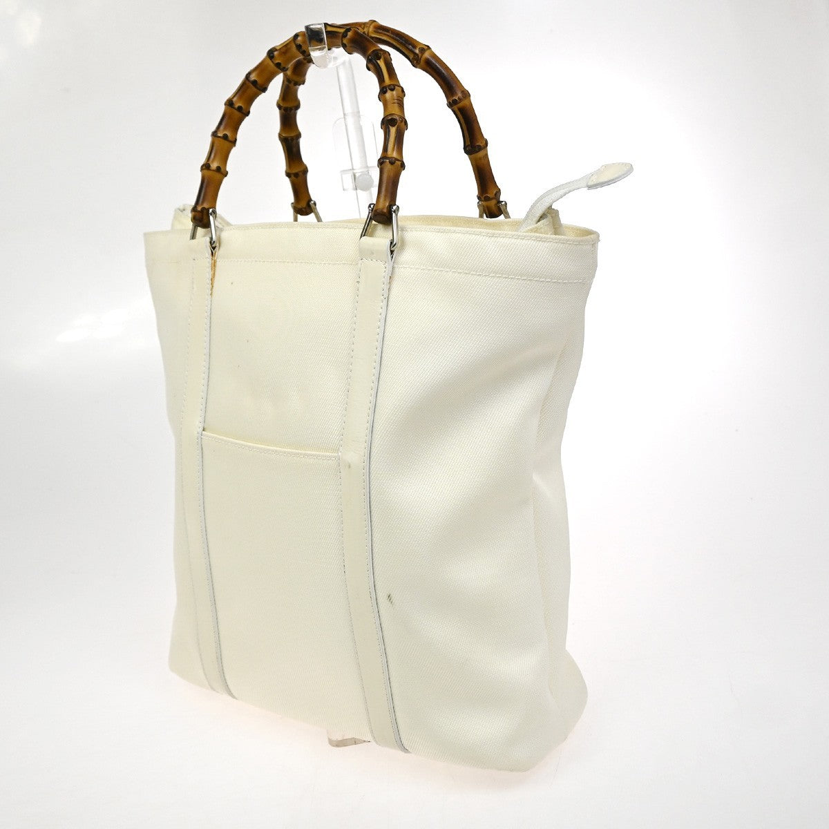 Gucci Convertible Bamboo Zip Tote Nylon White Nylon Tote Bag Bag (Pre-Owned)
