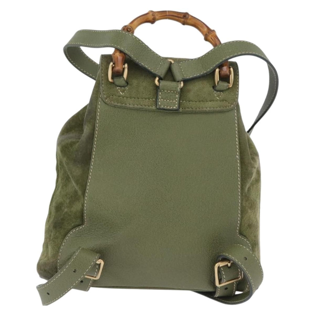 Gucci Gucci Bamboo Backpack Daim Khaki Leather Backpack Bag (Pre-Owned)