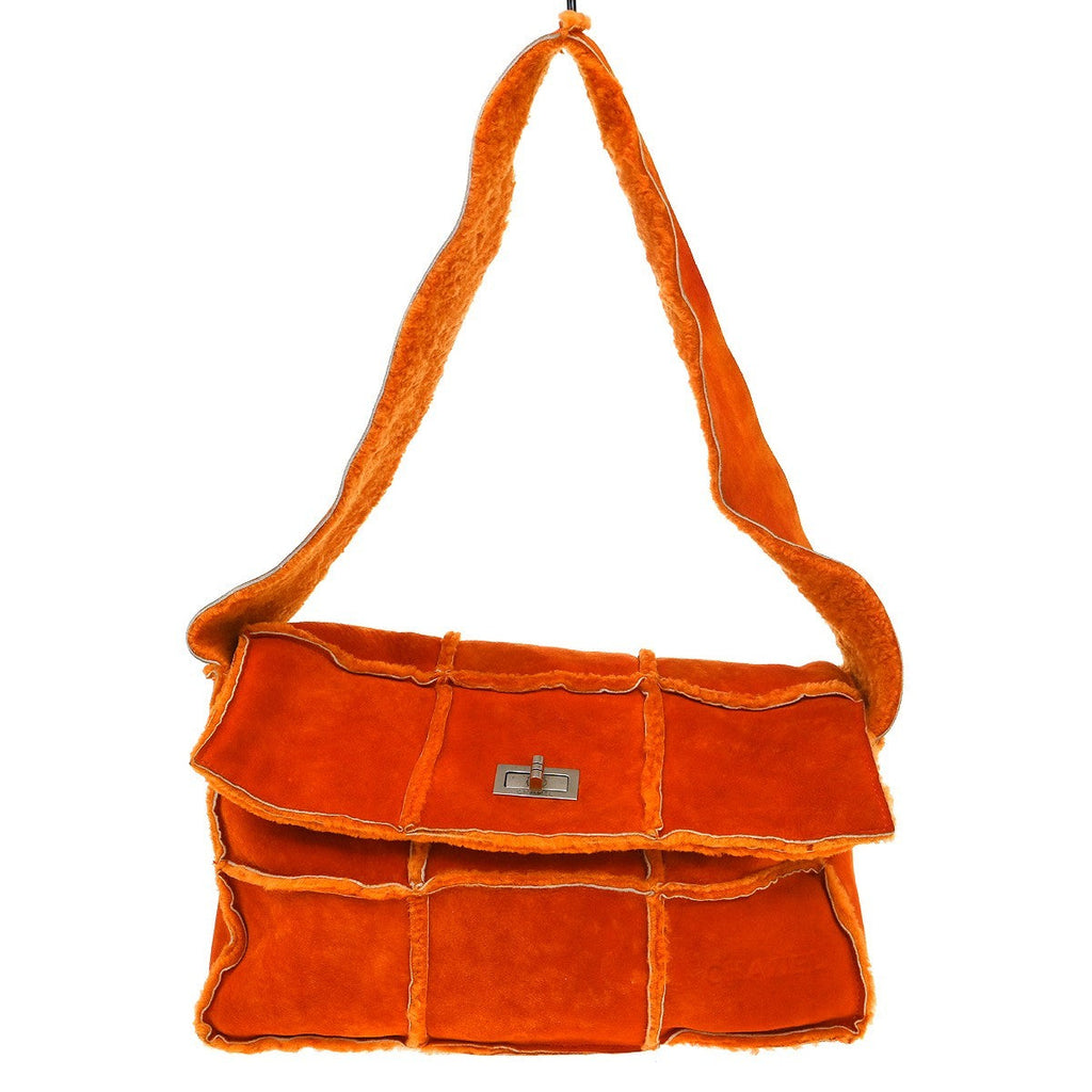 Chanel Flap Shoulder Bag Shearling And Suede Orange Fur Shoulder Bag Bag (Pre-Owned)