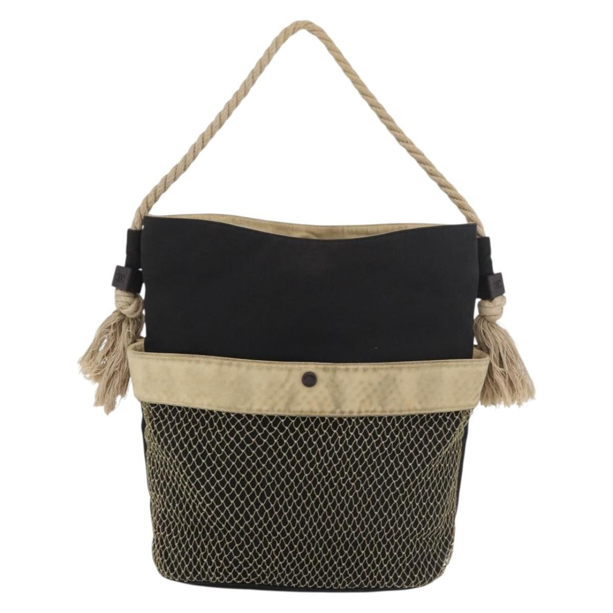 Chanel Camellia Shoulderbag Canvas Black Canvas Shoulder Bag Bag (Pre-Owned)