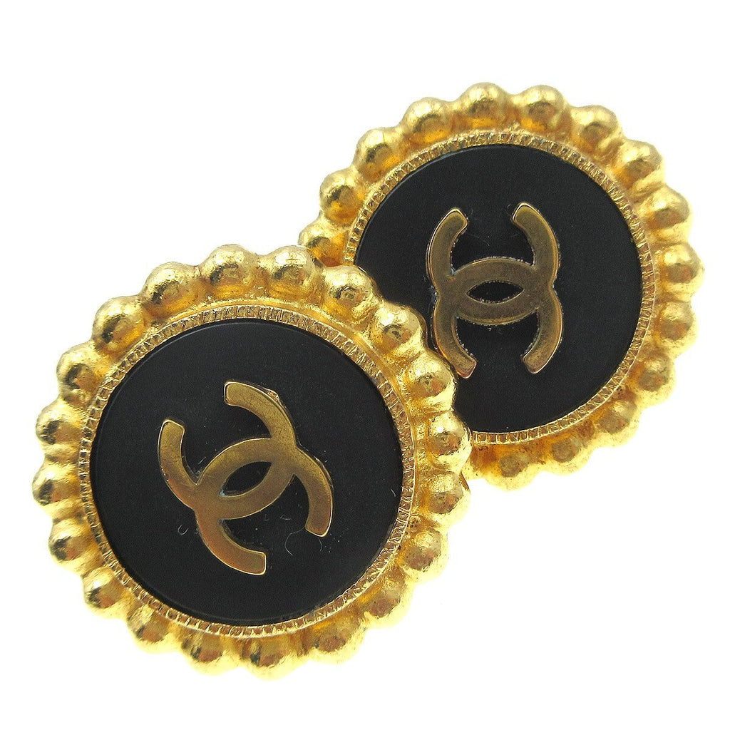 Chanel Cc Round Stud Earrings Metal And Enamel Gold Gold_Plated Earrings Jewelry (Pre-Owned)