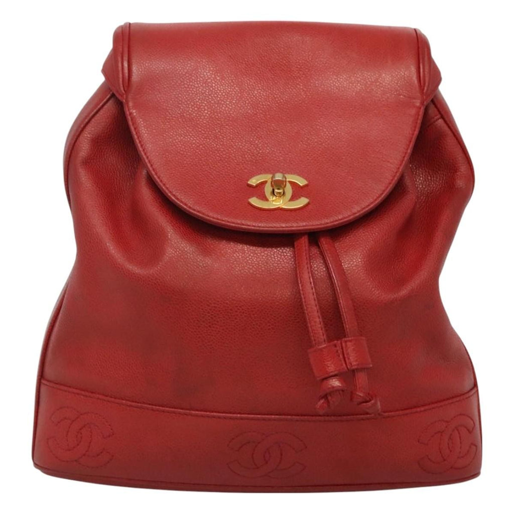 Chanel Vintage Backpack Caviar Red Leather Backpack Bag (Pre-Owned)