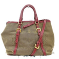 Prada Logo Convertible Tote Canvas With Leather Beige Canvas Tote Bag Bag (Pre-Owned)