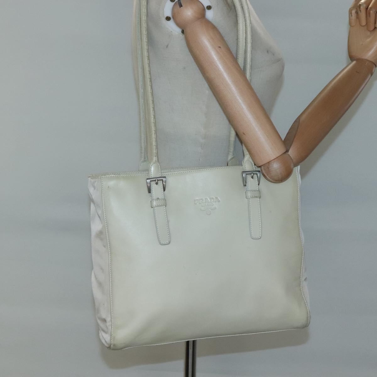 Prada Vintage Shoulder Bag Nylon And Leather White Leather Shoulder Bag Bag (Pre-Owned)