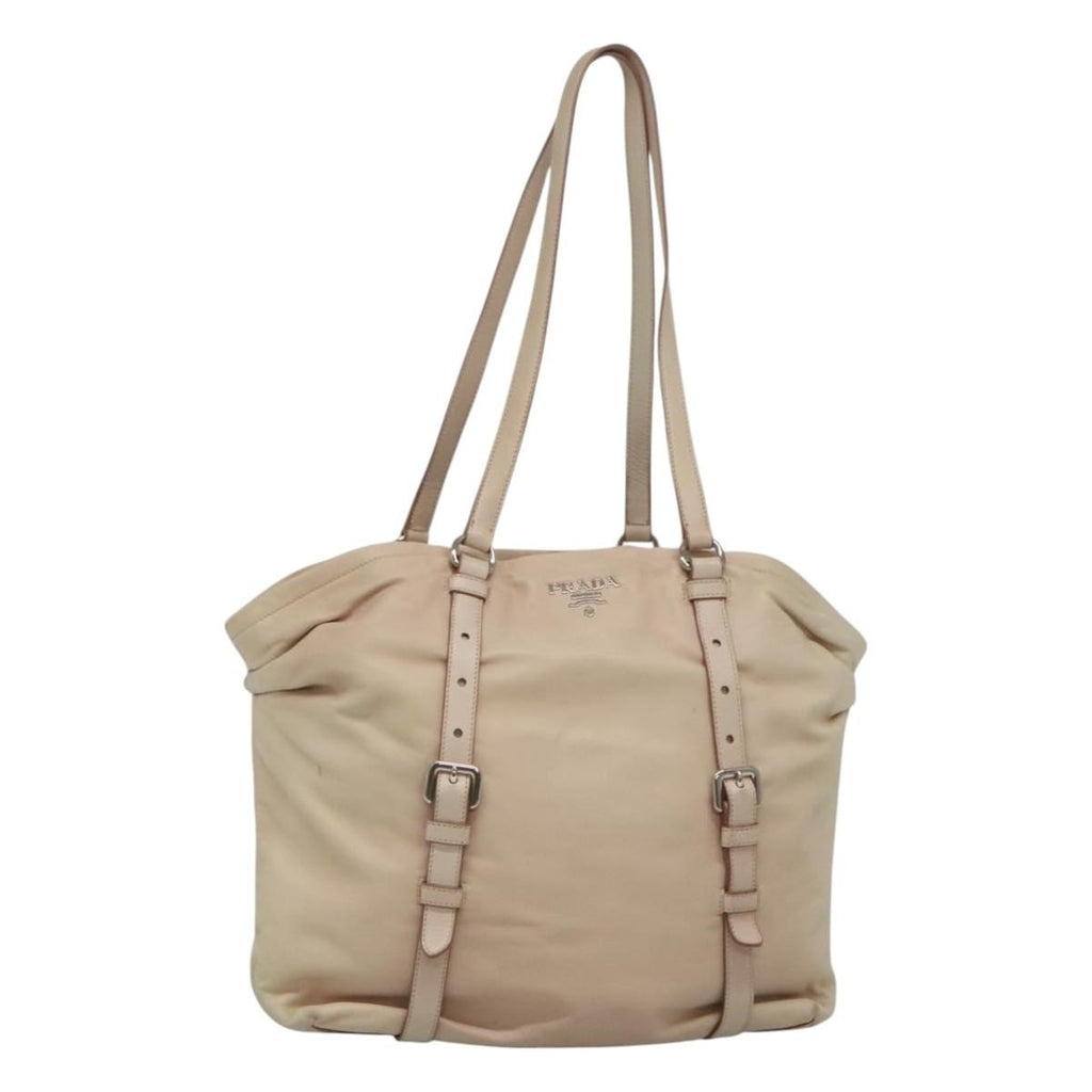 Prada Buckle Strap Shoulder Bag Leather Beige Leather Shoulder Bag Bag (Pre-Owned)