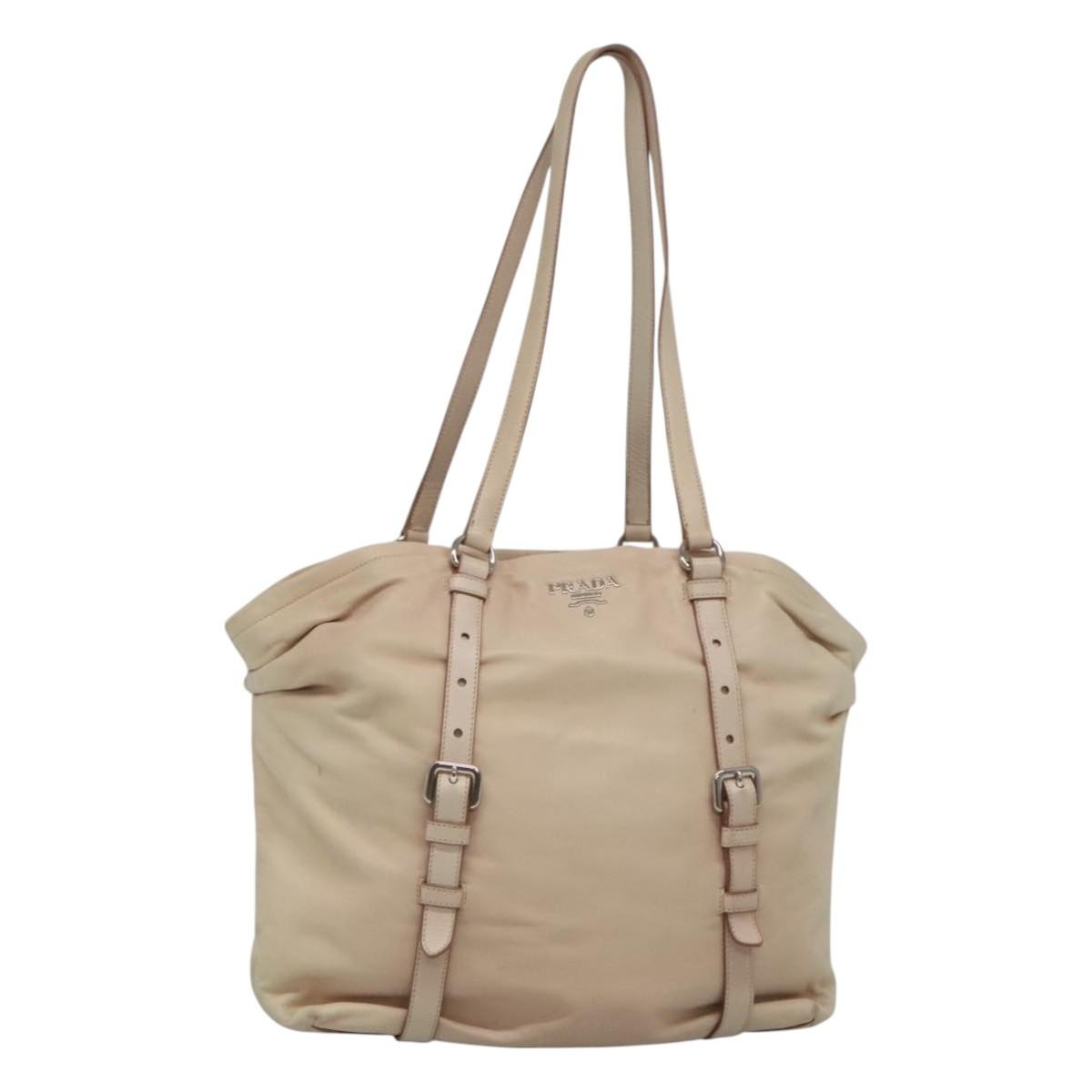 Prada Buckle Strap Shoulder Bag Leather Beige Leather Shoulder Bag Bag (Pre-Owned)
