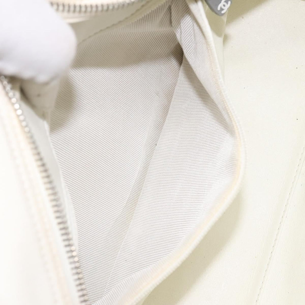 Chanel Vintage Logo Bowler Bag Quilted Canvas White Canvas Handbag (Pre-Owned)