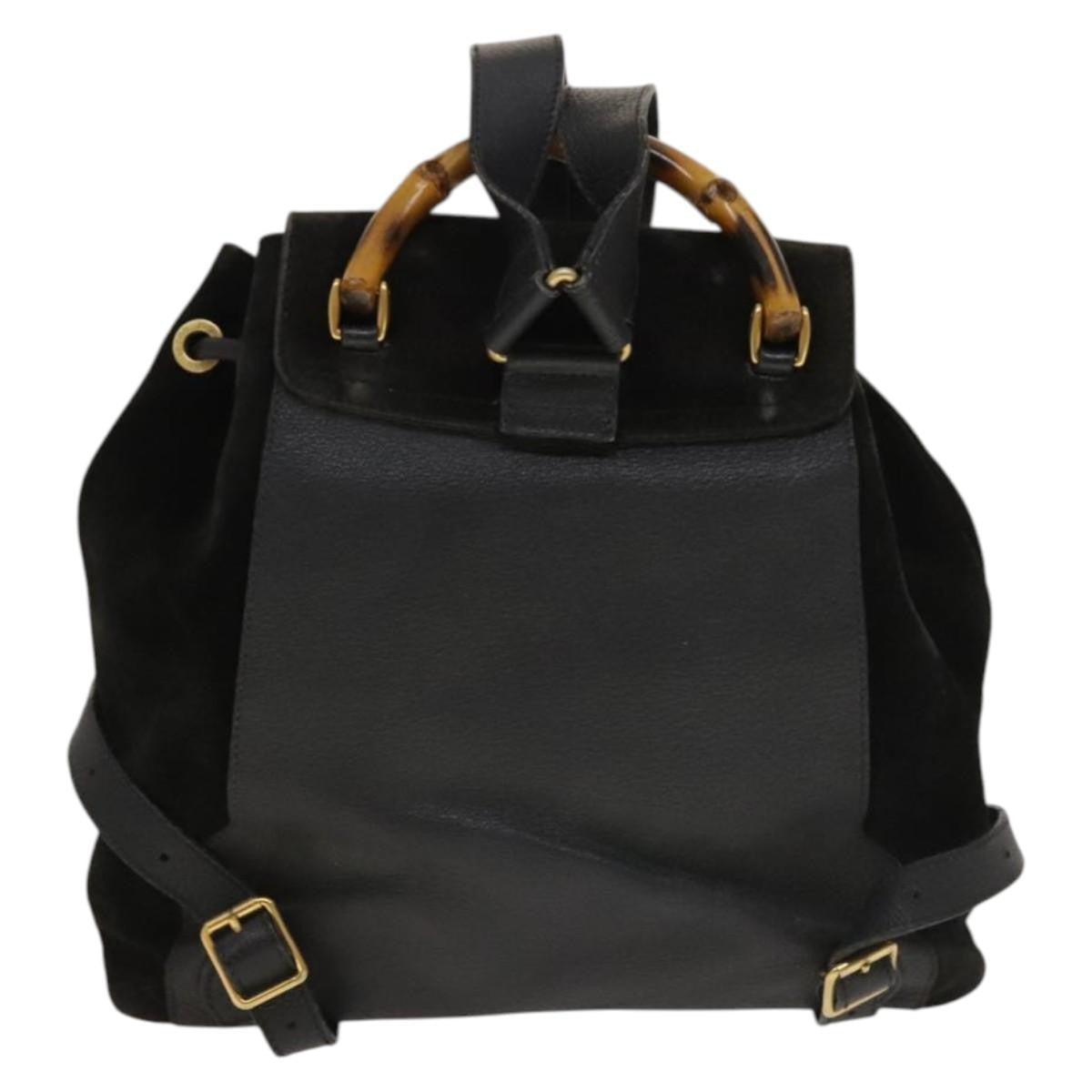 Gucci Vintage Bamboo Backpack Suede And Leather Black Suede Backpack Bag (Pre-Owned)
