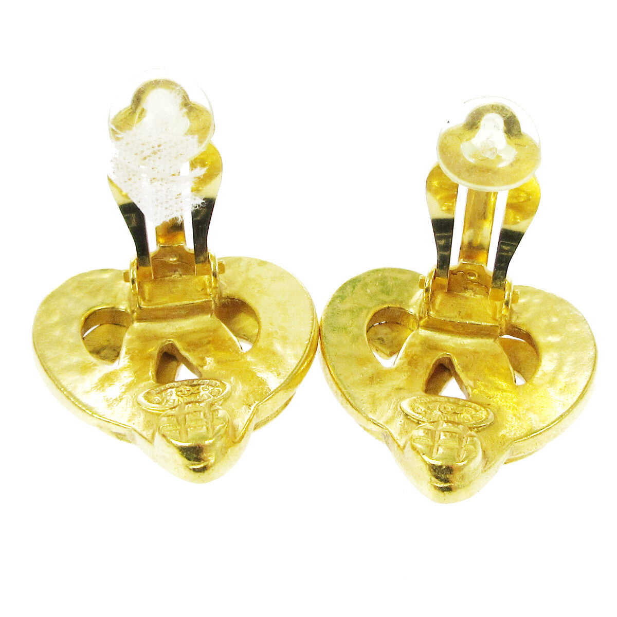 Chanel Vintage Cc Heart Cut Out Drop Clip-On Earrings Metal Gold Gold_Plated Earrings Jewelry (Pre-Owned)