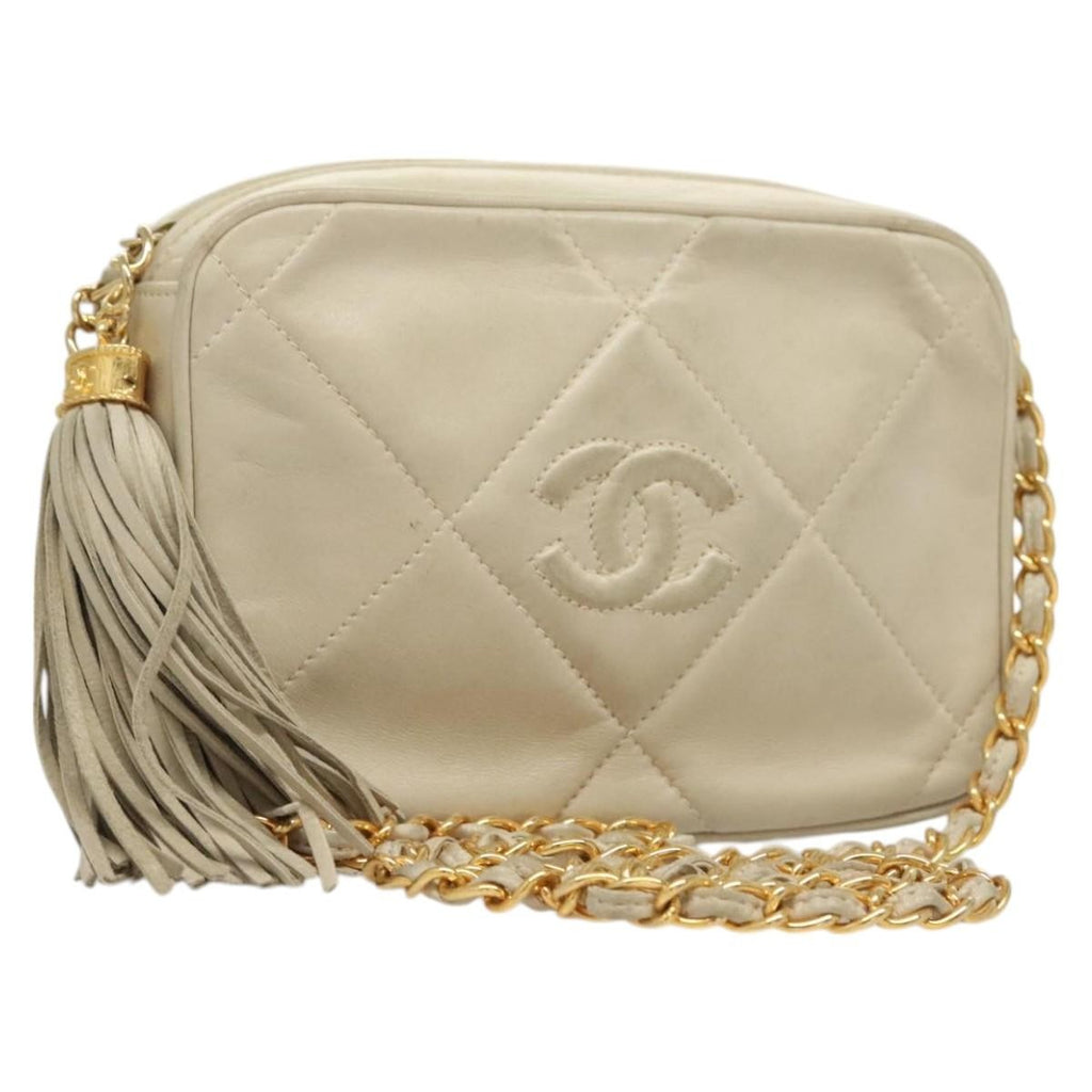 Chanel Vintage Diamond Cc Camera Bag Quilted Lambskin Beige Leather Shoulder Bag Bag (Pre-Owned)
