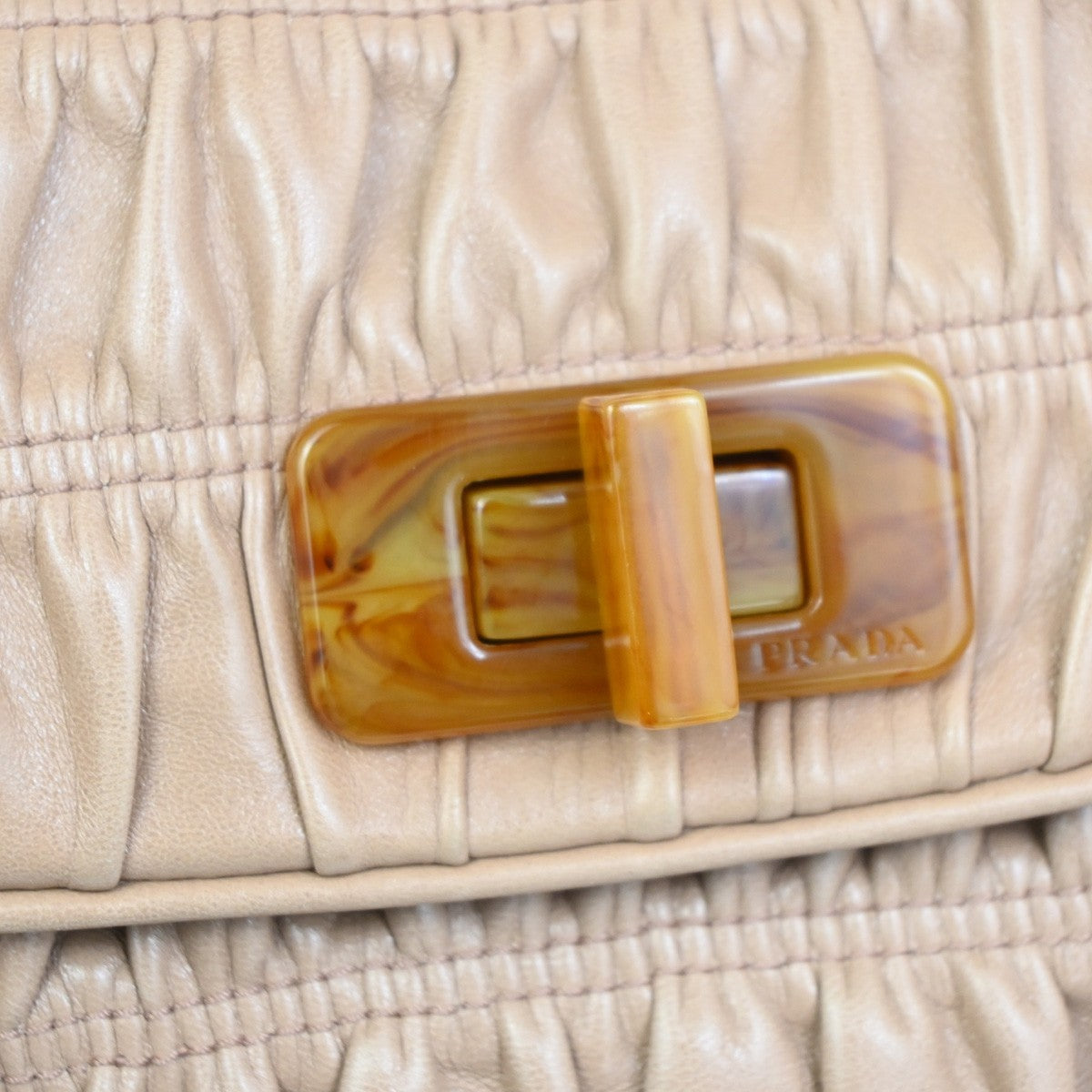 Prada Turnlock Shoulder Bag Nappa Gaufre Beige Leather Shoulder Bag Bag (Pre-Owned)