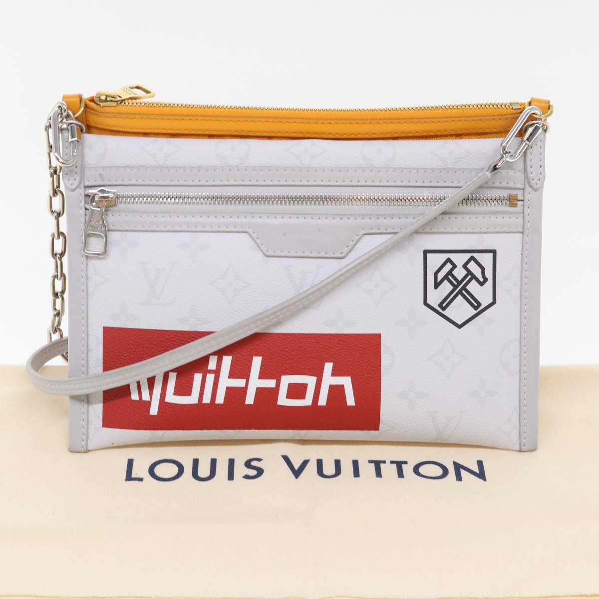 Louis Vuitton Double Flat Messenger Bag Limited Edition Logo Story Monogram Canvas And Denim Multicolour Canvas Clutche & Pouche Bag (Pre-Owned)