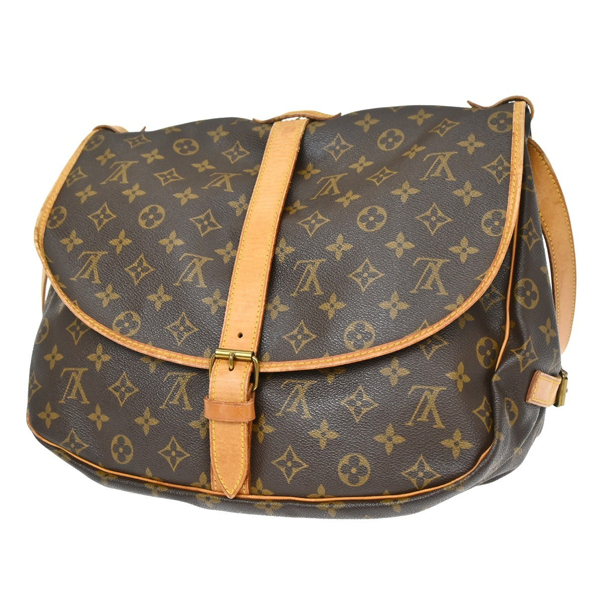 Louis Vuitton Saumur Handbag Monogram Canvas Brown Canvas Shoulder Bag Bag (Pre-Owned)