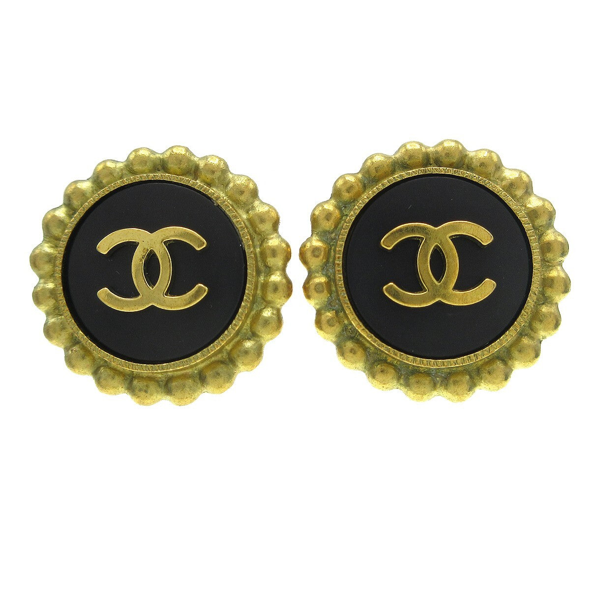 Chanel Cc Round Earrings Metal Black Gold_Plated Earrings Jewelry (Pre-Owned)