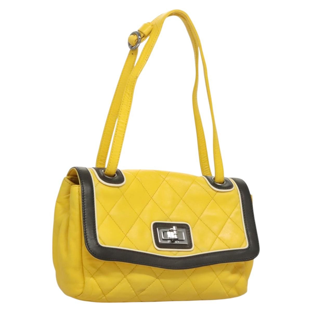 Chanel Two Tone Mademoiselle Lock Flap Bag Quilted Lambskin Yellow Leather Shoulder Bag Bag (Pre-Owned)