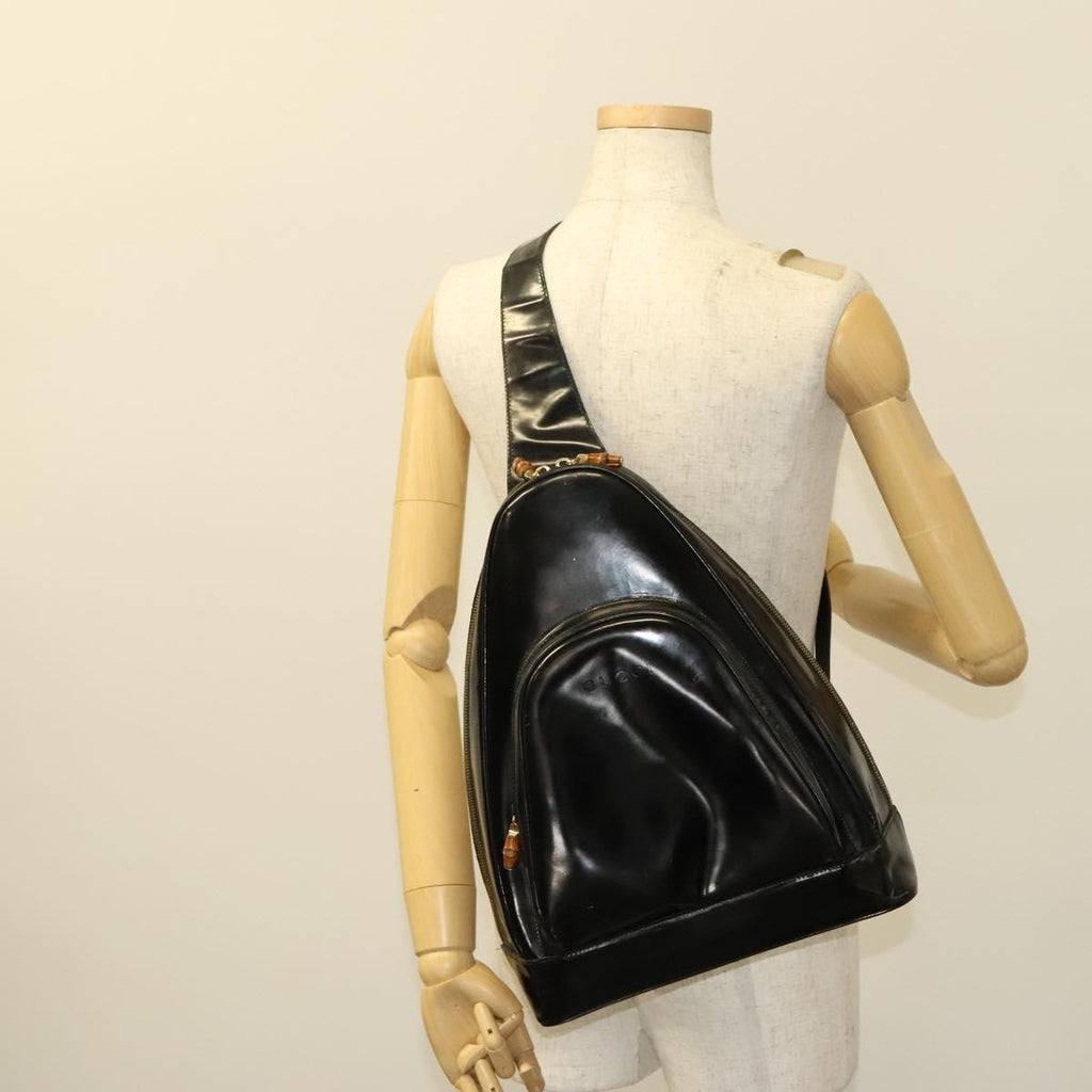Gucci Vintage Bamboo Backpack Patent Black Patent_Leather Backpack Bag (Pre-Owned)