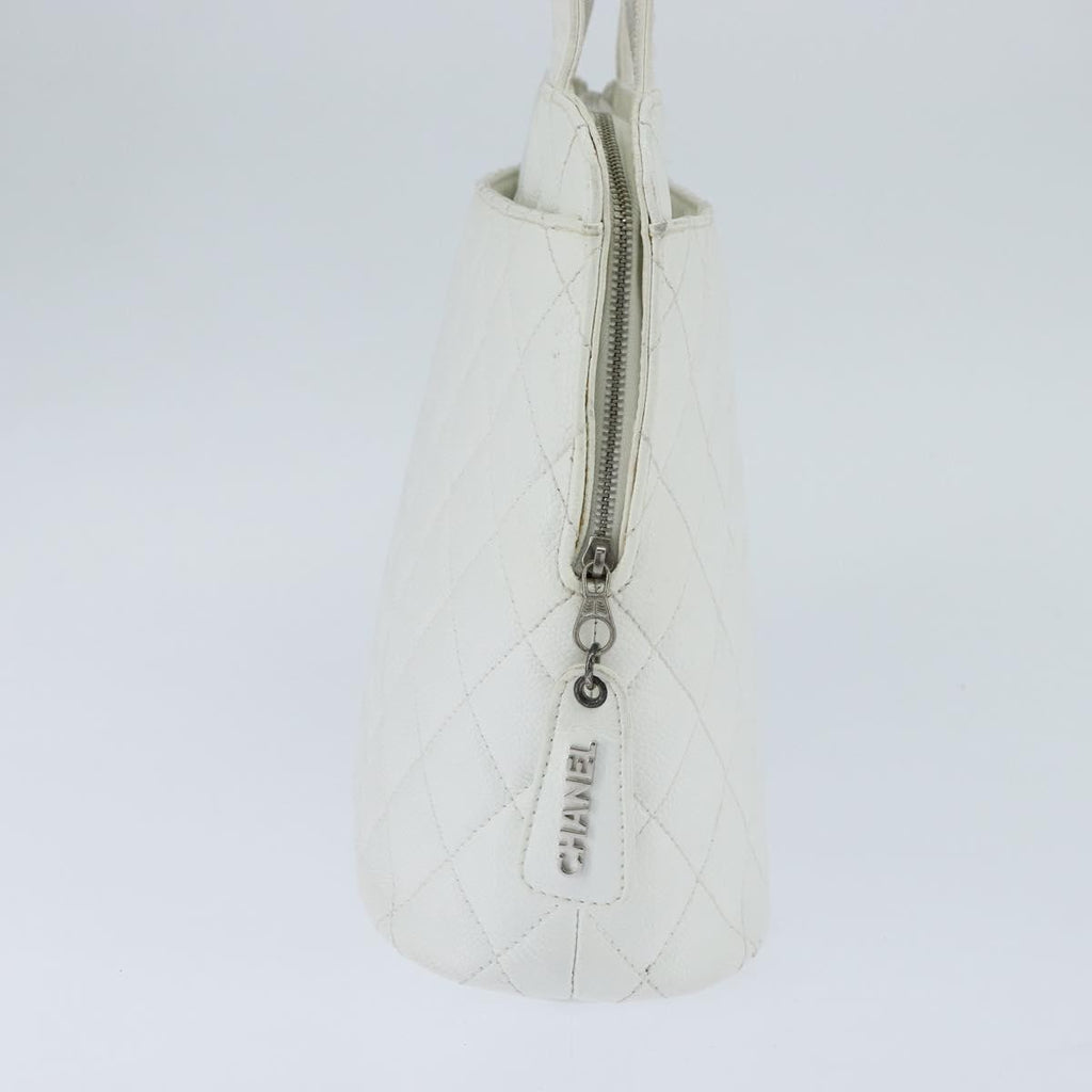 Chanel Vintage Cc Zip Around Bowler Bag Quilted Caviar White Leather Tote Bag Bag (Pre-Owned)