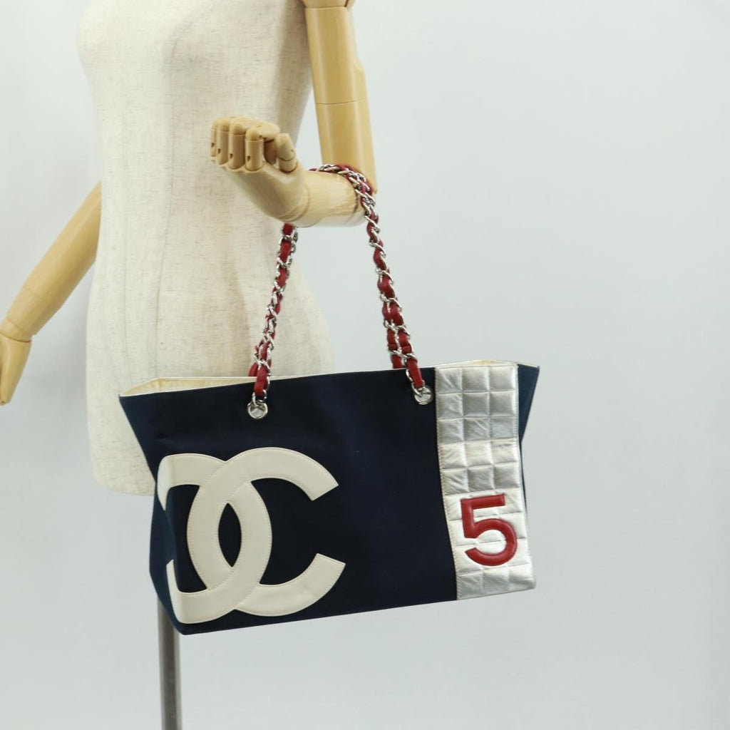 Chanel No.5 Tote Canvas And Leather Navy Canvas Tote Bag Bag (Pre-Owned)