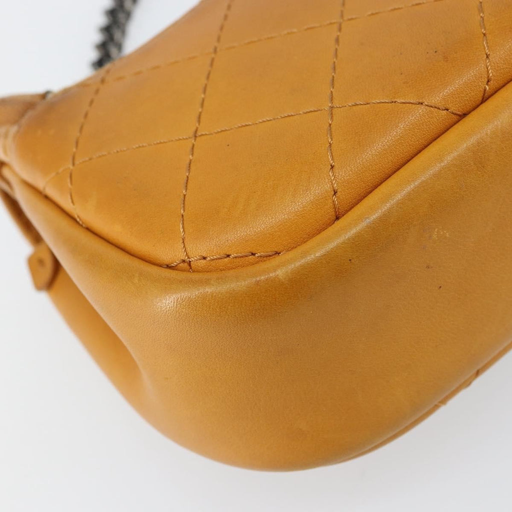 Chanel Chain Flap Bag Quilted Leather Orange Leather Shoulder Bag Bag (Pre-Owned)