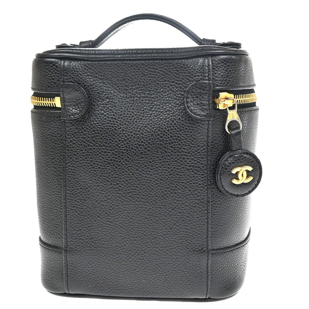 Chanel Vintage Timeless Cosmetic Case Caviar Black Leather Handbag (Pre-Owned)