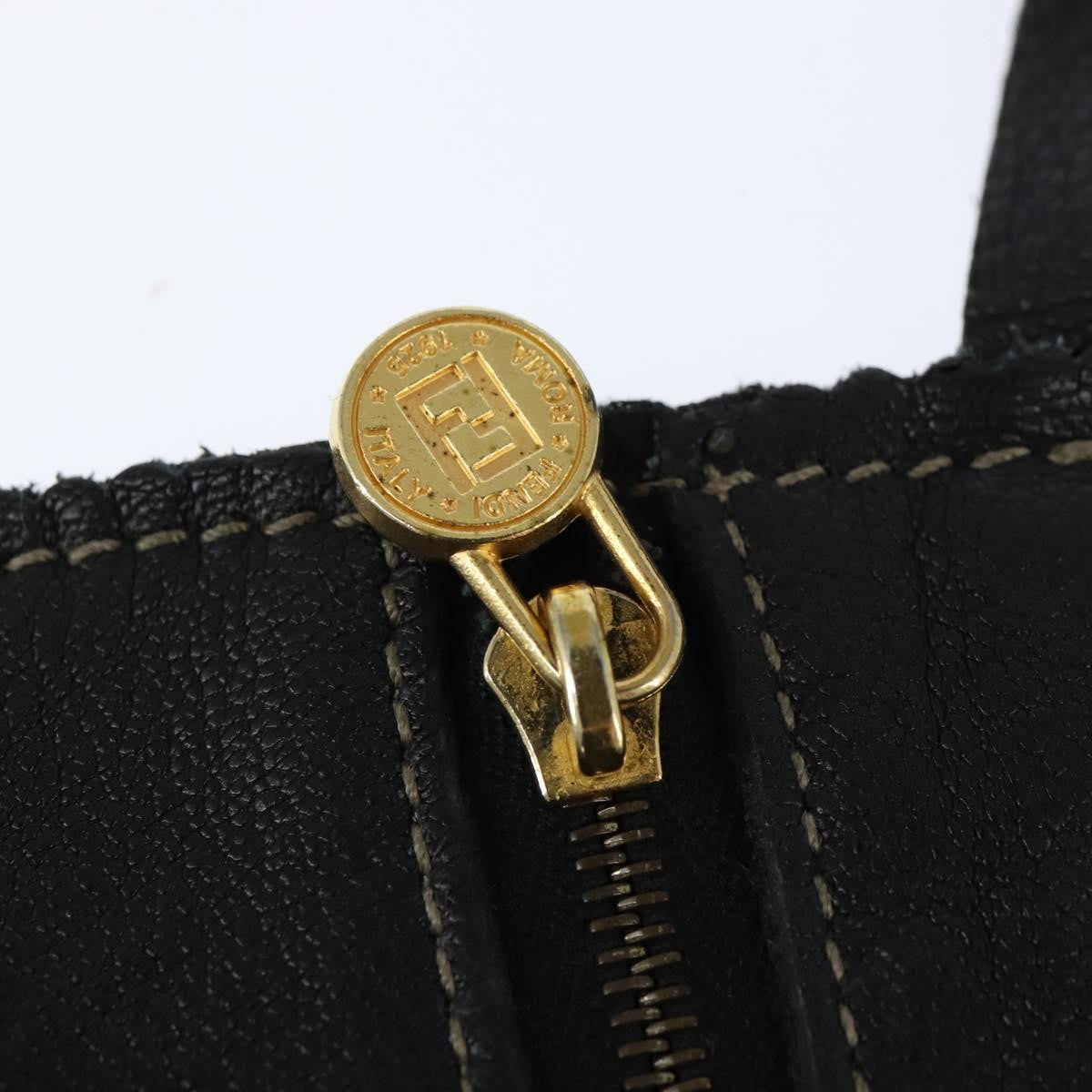 Fendi Logo Flap Drawstring Backpack Leather Black Leather Backpack Bag (Pre-Owned)