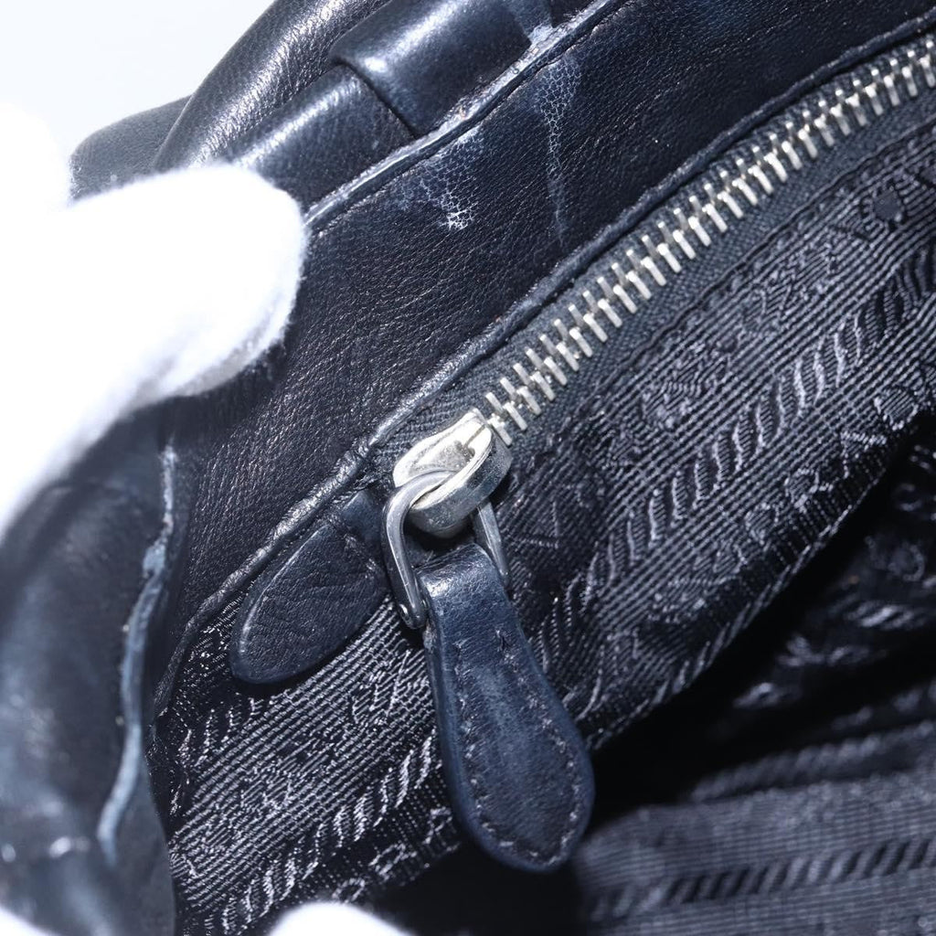 Prada Pushlock Shoulder Bag Leather Black Leather Shoulder Bag Bag (Pre-Owned)