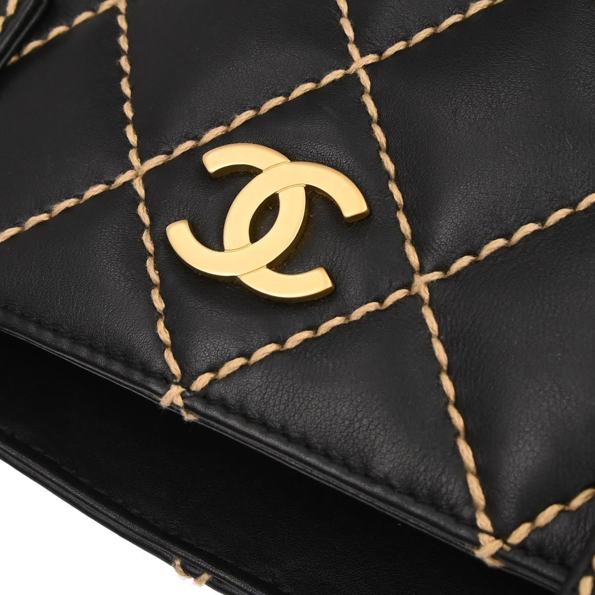 Chanel Surpique Tote Quilted Leather Black Leather Tote Bag Bag (Pre-Owned)